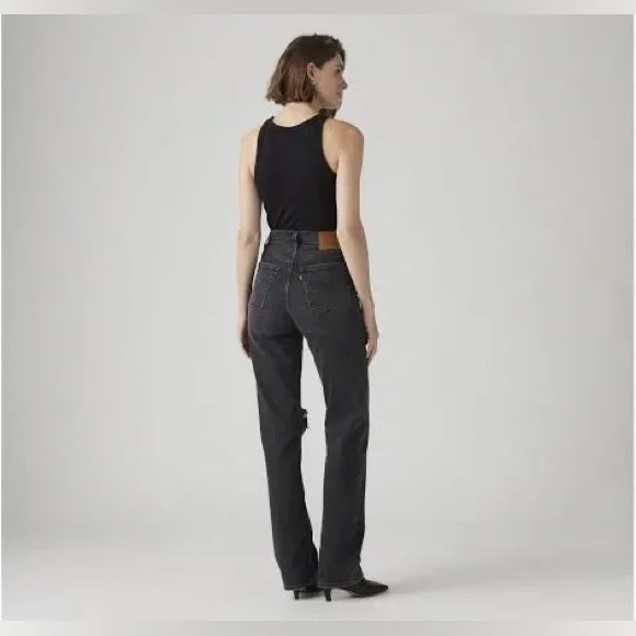 Levi's Ribcage Straight Joli Thorax Droit Button Fly Dark Black Wash Jeans NWT - Picture 5 of 16